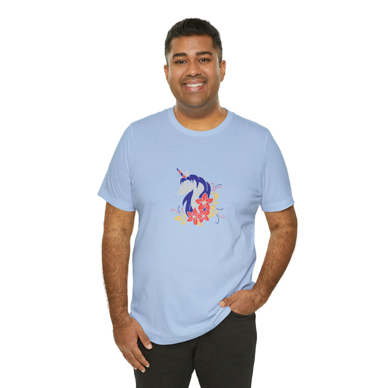 4th of July Unicorn with Flowers Jersey Short Sleeve Tee - Soft & Comfortable - Patriotic Clothing - Made in the USA