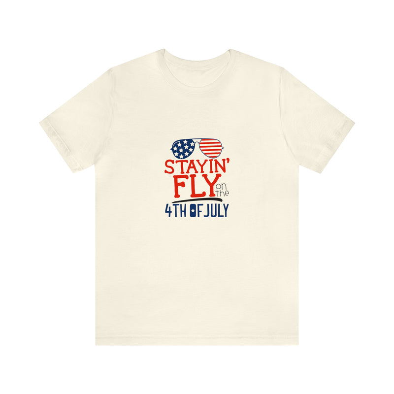 Stayin' Fly on the 4th of July American Flag Sunglasses Unisex Jersey Short Sleeve Tee - Stylish Patriotic Clothing - Made in the USA