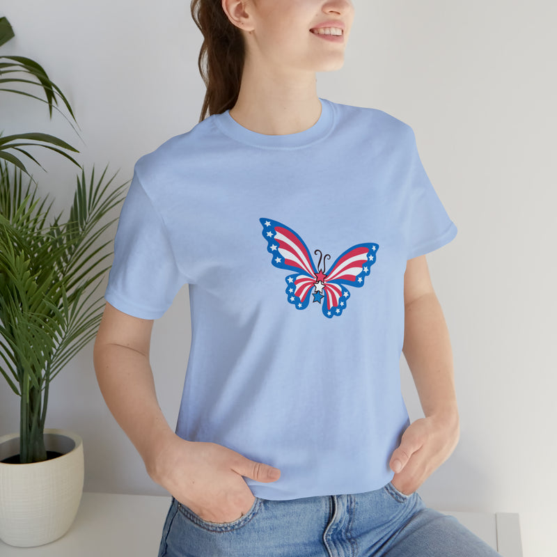 Patriotic Butterfly Jersey Short Sleeve Tee - Soft & Comfortable - Patriotic Clothing - Made in the USA