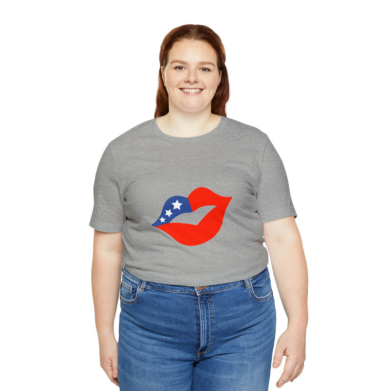 4th of July Lips Jersey Short Sleeve Tee - Soft & Comfortable - Patriotic Clothing - Made in the USA