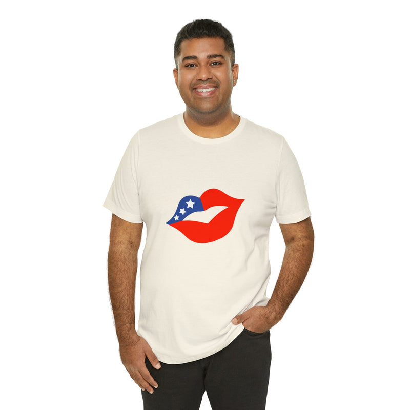 4th of July Lips Jersey Short Sleeve Tee - Soft & Comfortable - Patriotic Clothing - Made in the USA