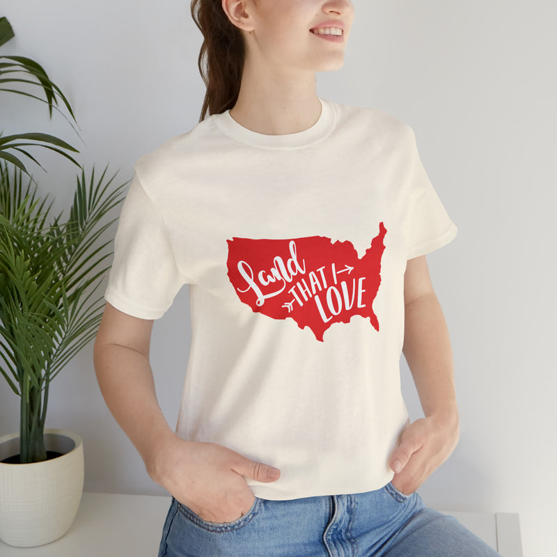 Land That I Love USA Map Jersey Short Sleeve Tee - Soft & Comfortable - Patriotic Clothing - Made in the USA