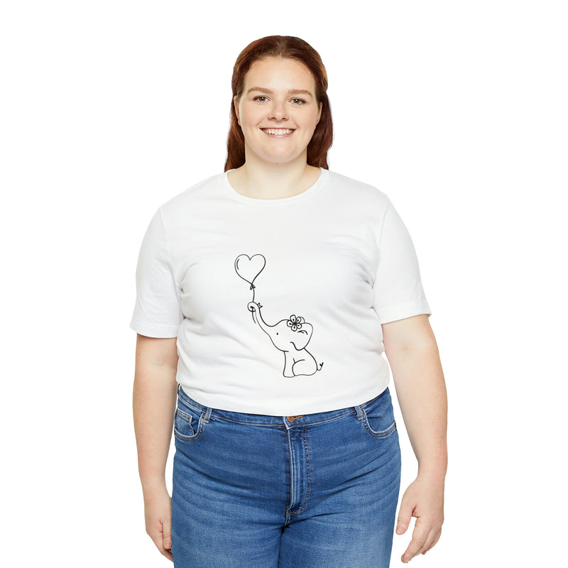 Elephant Heart Balloon Unisex Jersey Short-Sleeve Tee - Cute and Fun T-Shirt for Women & Men - Animal Tee - Soft & Comfortable - Made in the USA