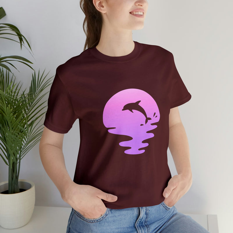 Dolphin Sunset Jersey Short-Sleeve Tee - Ocean Inspired T-Shirt for Women & Men - Soft & Comfortable - Made in the USA