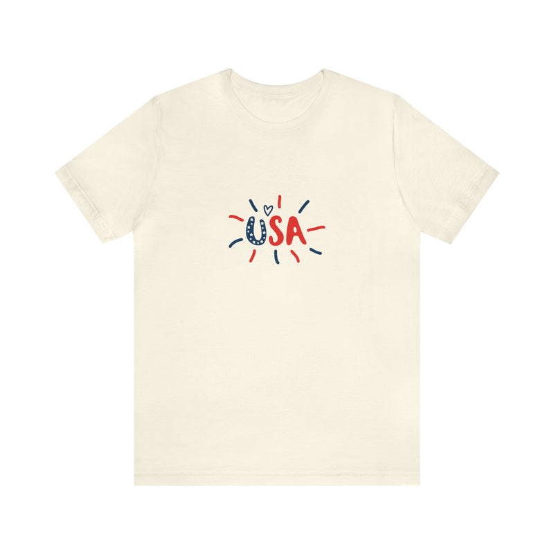 USA Heart Firework Jersey Short Sleeve Tee - Patriotic Clothing - Made in the USA