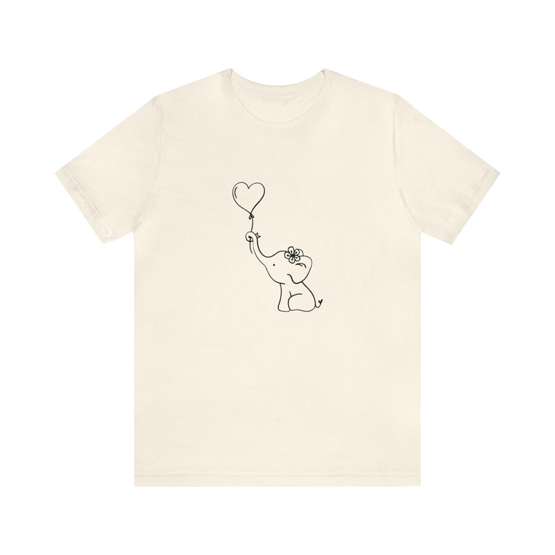 Elephant Heart Balloon Unisex Jersey Short-Sleeve Tee - Cute and Fun T-Shirt for Women & Men - Animal Tee - Soft & Comfortable - Made in the USA