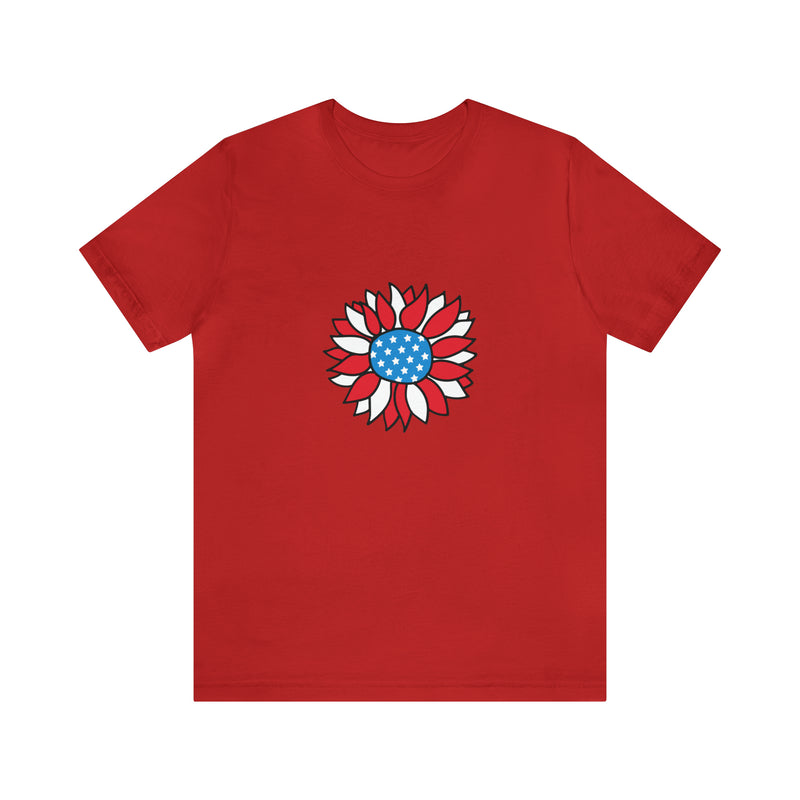 Patriotic Sunflower American Flag Jersey Short Sleeve Tee - Soft & Comfortable - Patriotic Clothing - Made in the USA