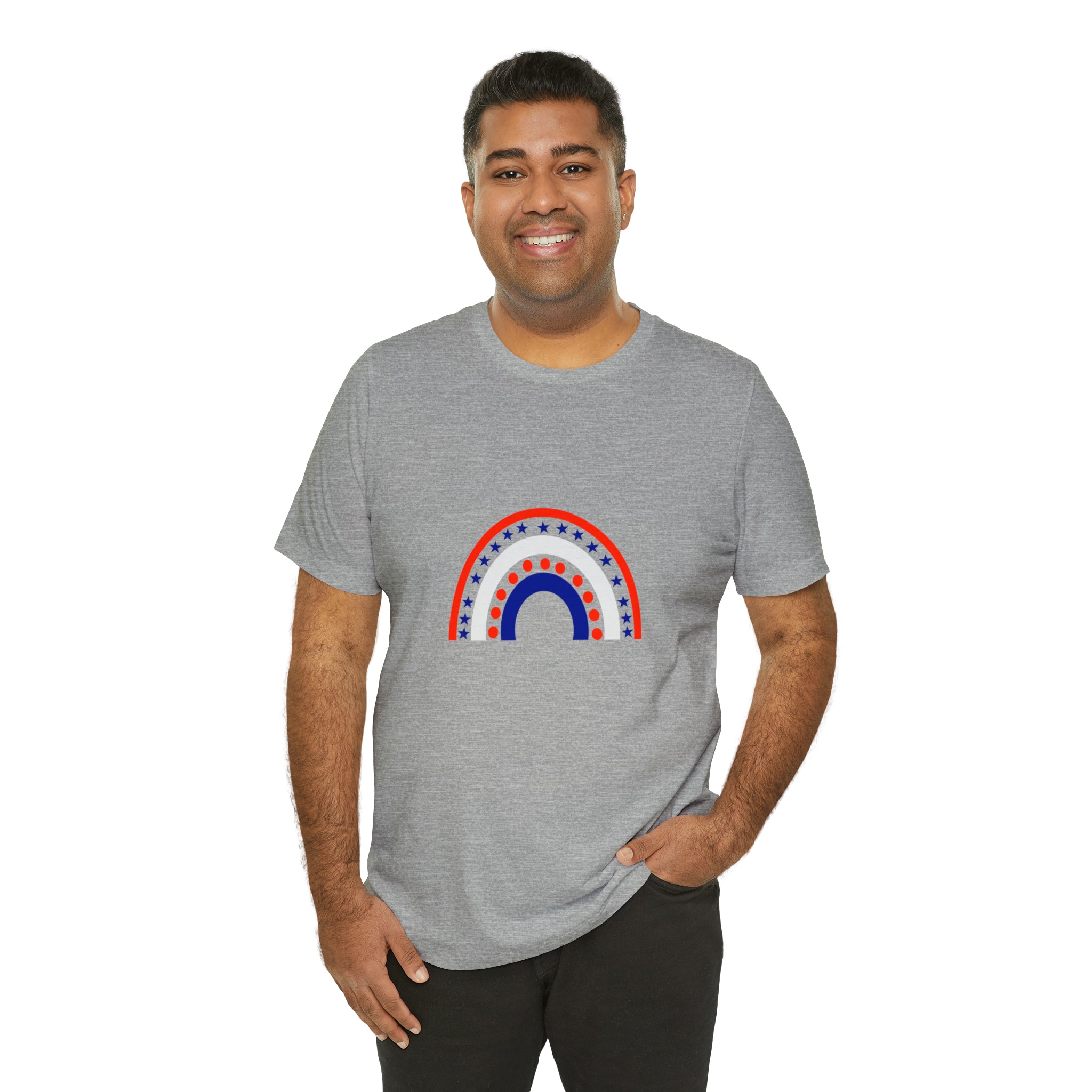 4th of July Rainbow Jersey Short Sleeve Tee - Soft & Comfortable - Patriotic Clothing - Made in the USA