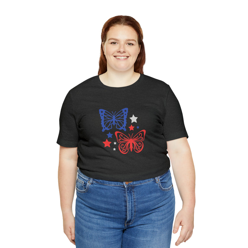 4th of July Butterflies Unisex Jersey Short Sleeve Tee - Patriotic Clothing - Made in the USA