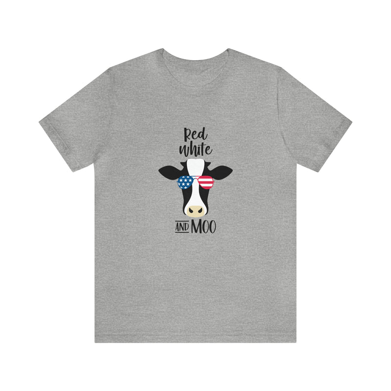 Red, White, and Moo Patriotic Cow Jersey Short Sleeve Tee - Funny & Patriotic Clothing - Soft & Comfortable - Made in the USA