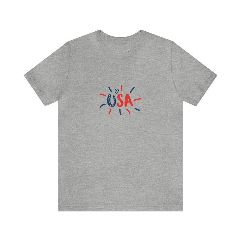 USA Heart Firework Jersey Short Sleeve Tee - Patriotic Clothing - Made in the USA