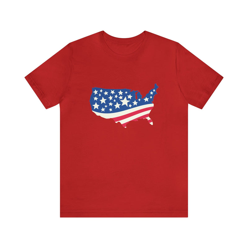 4th of July American Flag Map Jersey Short Sleeve Tee - Soft & Comfortable - Patriotic Clothing - Made in the USA