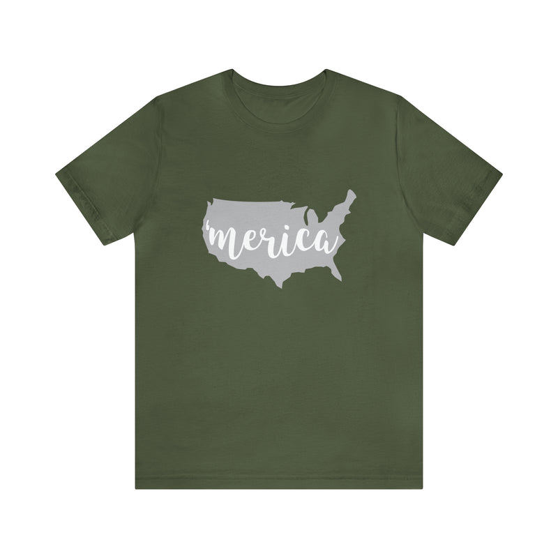 'Merica Map Gray Jersey Short Sleeve Tee - Soft & Comfortable - Patriotic Clothing - Made in the USA