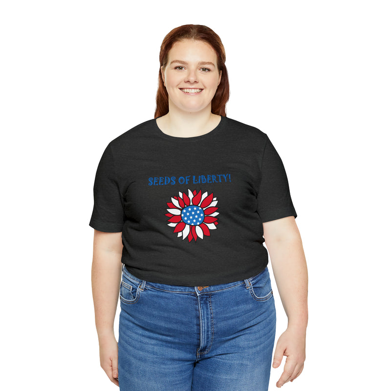 Seeds of Liberty Patriotic Sunflower Jersey Short Sleeve Tee - Soft & Comfortable - Patriotic Clothing - Made in the USA