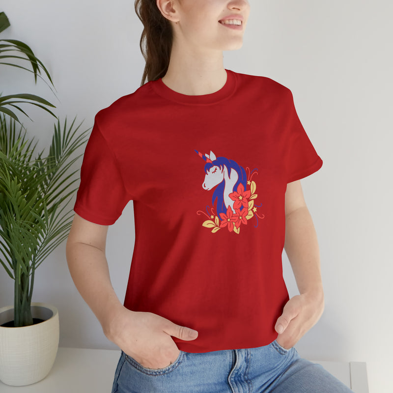 4th of July Unicorn with Flowers Jersey Short Sleeve Tee - Soft & Comfortable - Patriotic Clothing - Made in the USA