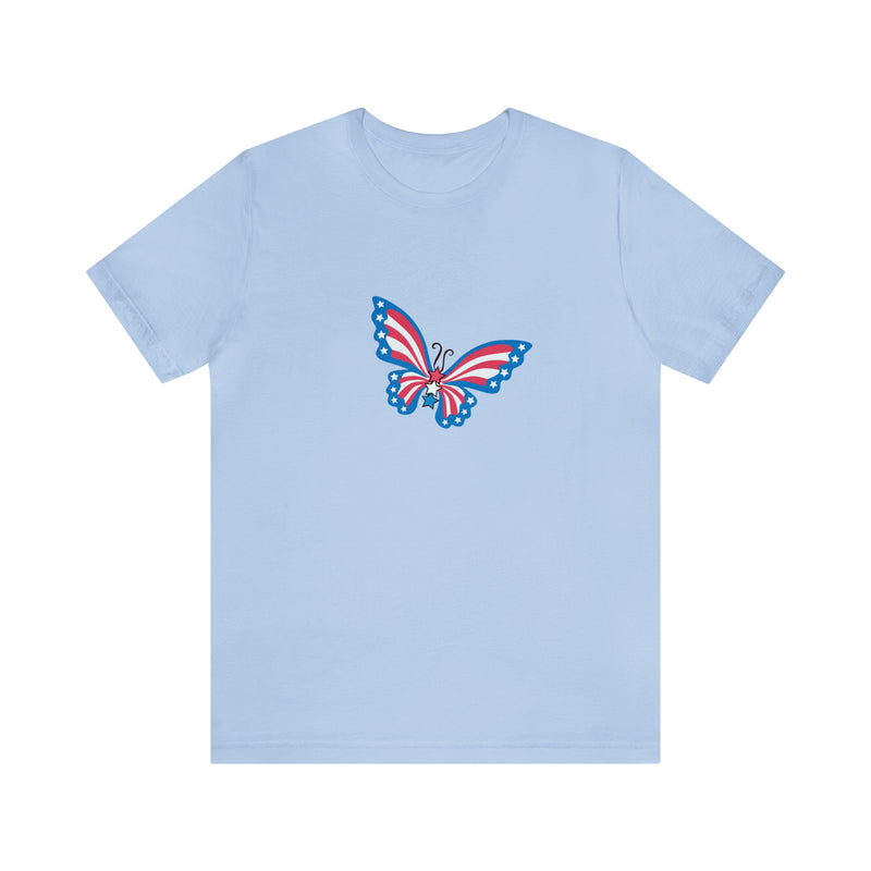 Patriotic Butterfly Jersey Short Sleeve Tee - Soft & Comfortable - Patriotic Clothing - Made in the USA