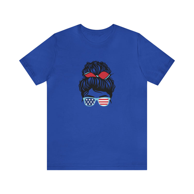 Patriotic Girl with American Flag Sunglasses Jersey Short Sleeve Tee - Soft & Comfortable - Made in the USA