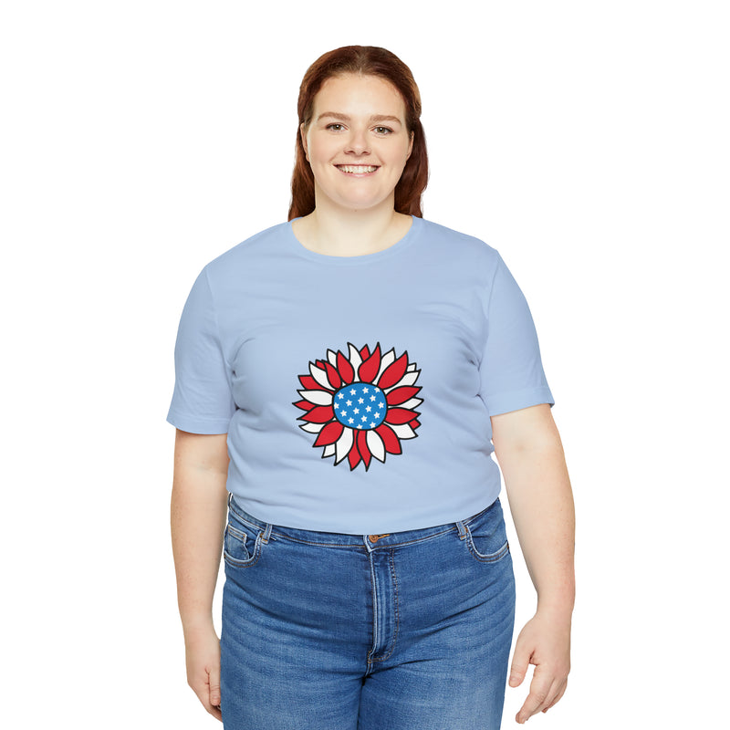 Patriotic Sunflower American Flag Jersey Short Sleeve Tee - Soft & Comfortable - Patriotic Clothing - Made in the USA