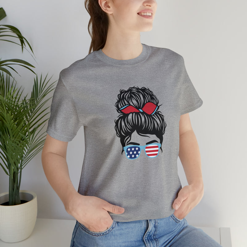 Patriotic Girl with American Flag Sunglasses Jersey Short Sleeve Tee - Soft & Comfortable - Made in the USA