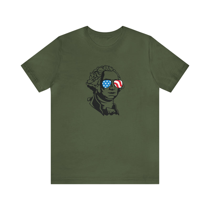 George Washington with Sunglasses Jersey Short Sleeve Tee - Soft & Comfortable - Funny & Patriotic Clothing - Made in the USA