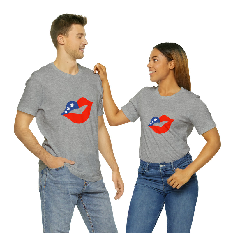 4th of July Lips Jersey Short Sleeve Tee - Soft & Comfortable - Patriotic Clothing - Made in the USA