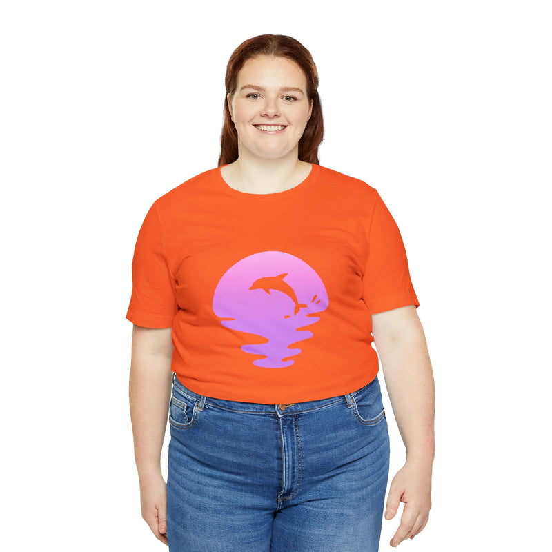 Dolphin Sunset Jersey Short-Sleeve Tee - Ocean Inspired T-Shirt for Women & Men - Soft & Comfortable - Made in the USA