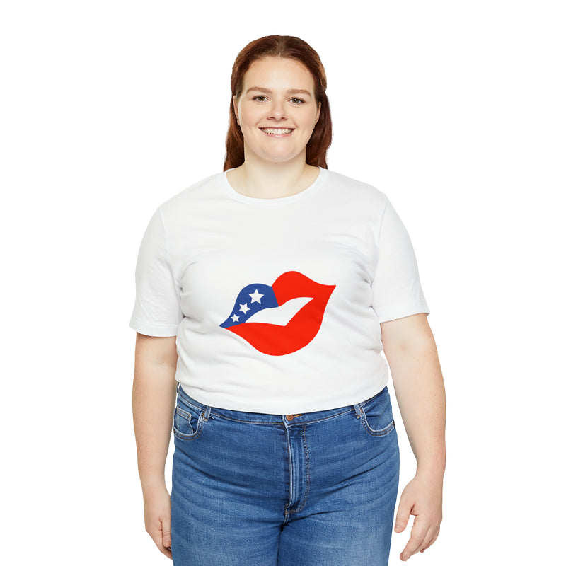 4th of July Lips Jersey Short Sleeve Tee - Soft & Comfortable - Patriotic Clothing - Made in the USA