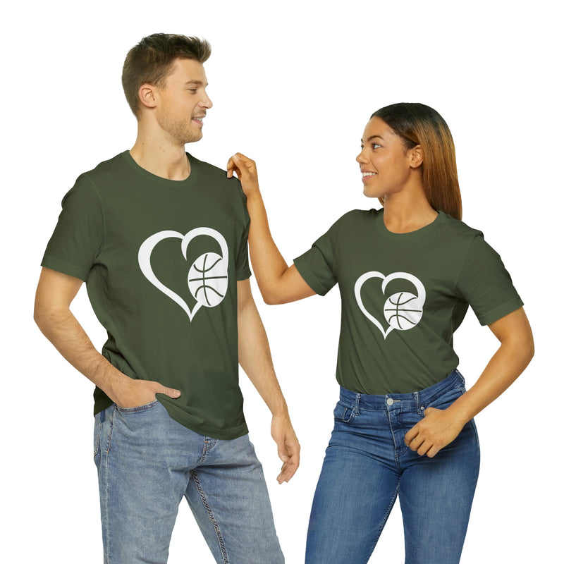 Basketball Heart Short-Sleeve Tee - Cute & Stylish T-Shirt for Basketball Lovers - Soft & Comfortable - Made in the USA