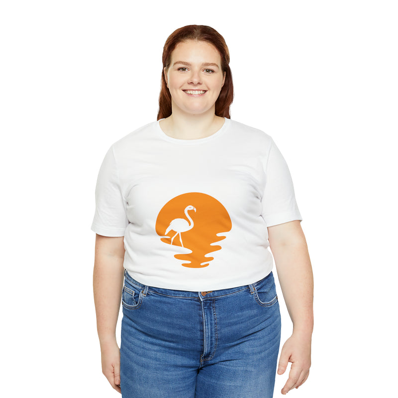 Flamingo Sunset Unisex Jersey Short-Sleeve Tee - Tropical & Relaxing T-Shirt for Flamingo Lovers - Soft & Comfortable - Made in the USA