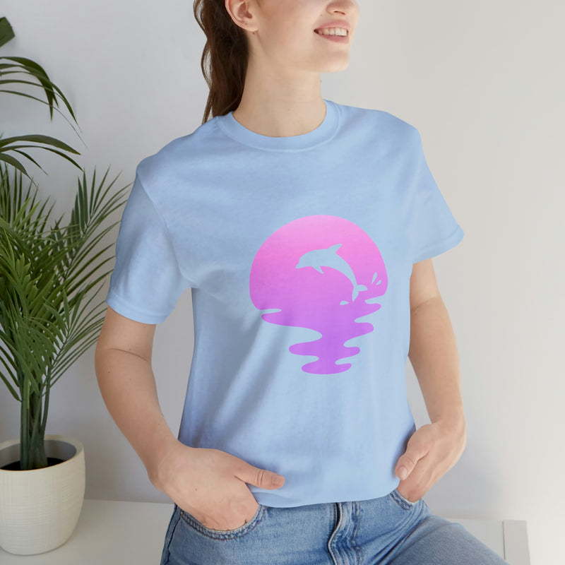 Dolphin Sunset Jersey Short-Sleeve Tee - Ocean Inspired T-Shirt for Women & Men - Soft & Comfortable - Made in the USA