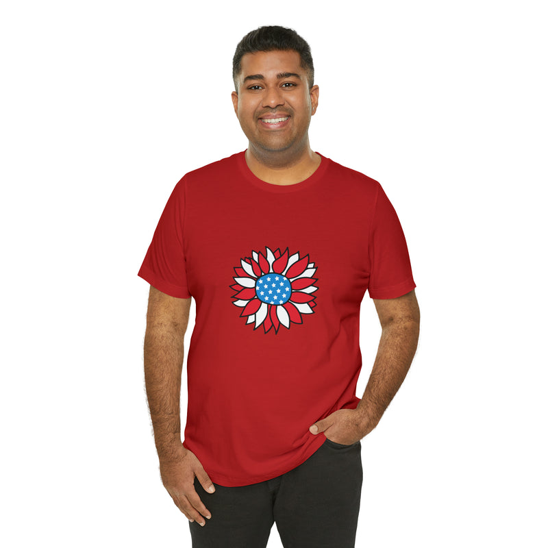 Patriotic Sunflower American Flag Jersey Short Sleeve Tee - Soft & Comfortable - Patriotic Clothing - Made in the USA