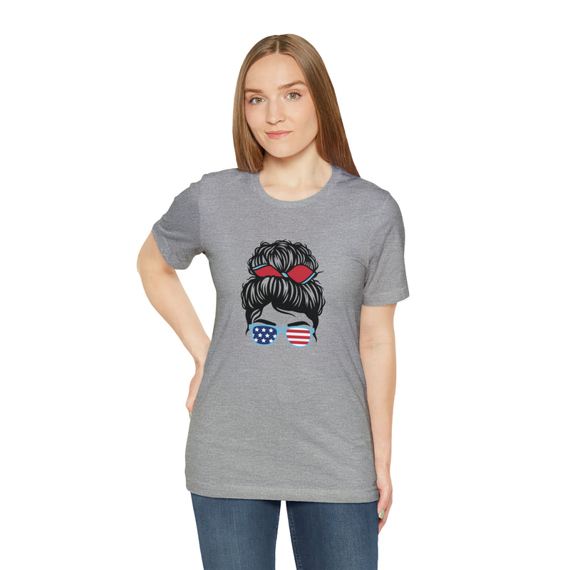 Patriotic Girl with American Flag Sunglasses Jersey Short Sleeve Tee - Soft & Comfortable - Made in the USA