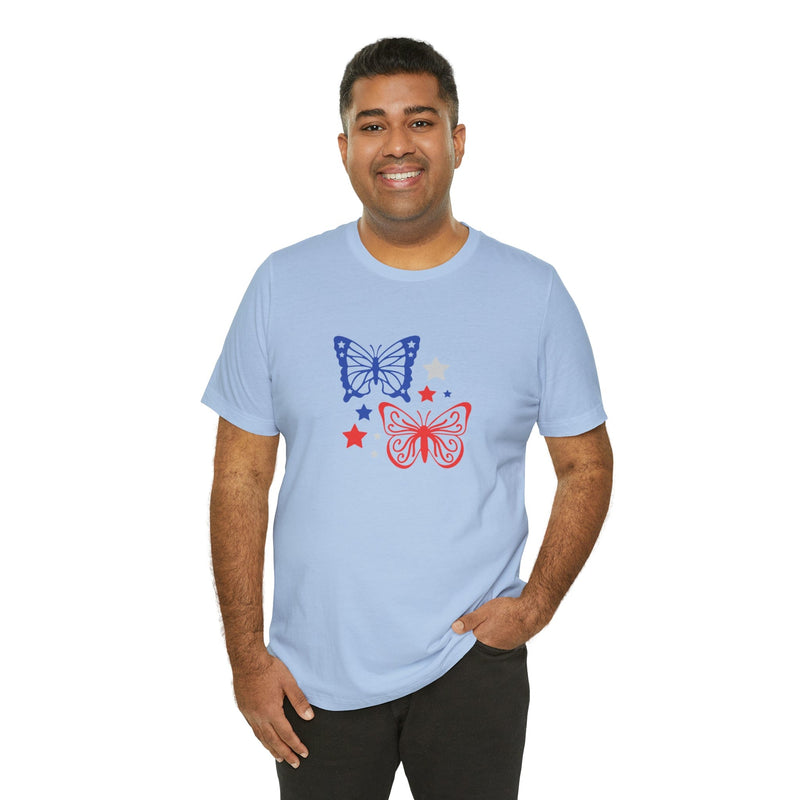 4th of July Butterflies Unisex Jersey Short Sleeve Tee - Patriotic Clothing - Made in the USA