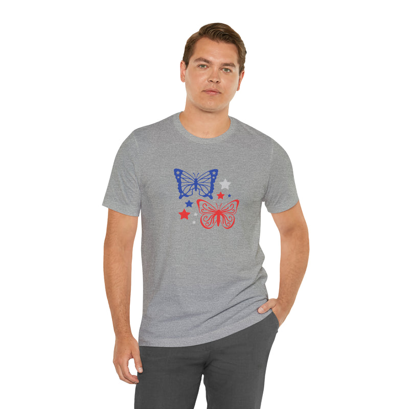 4th of July Butterflies Unisex Jersey Short Sleeve Tee - Patriotic Clothing - Made in the USA