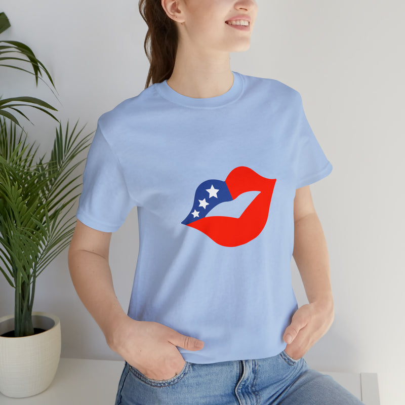 4th of July Lips Jersey Short Sleeve Tee - Soft & Comfortable - Patriotic Clothing - Made in the USA