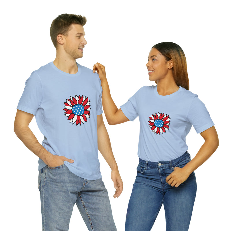 Patriotic Sunflower American Flag Jersey Short Sleeve Tee - Soft & Comfortable - Patriotic Clothing - Made in the USA