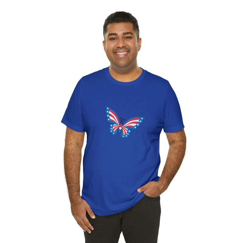 Patriotic Butterfly Jersey Short Sleeve Tee - Soft & Comfortable - Patriotic Clothing - Made in the USA