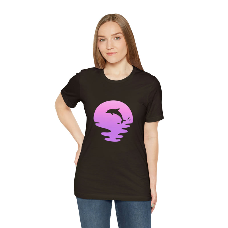 Dolphin Sunset Jersey Short-Sleeve Tee - Ocean Inspired T-Shirt for Women & Men - Soft & Comfortable - Made in the USA