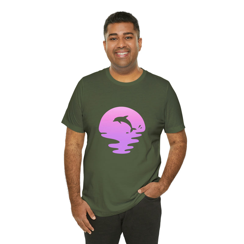 Dolphin Sunset Jersey Short-Sleeve Tee - Ocean Inspired T-Shirt for Women & Men - Soft & Comfortable - Made in the USA