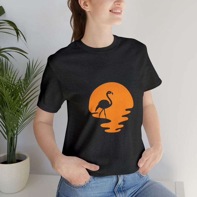 Flamingo Sunset Unisex Jersey Short-Sleeve Tee - Tropical & Relaxing T-Shirt for Flamingo Lovers - Soft & Comfortable - Made in the USA