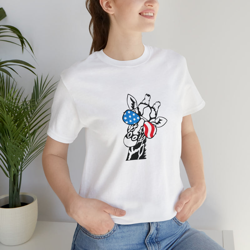 Patriotic Giraffe Jersey Short Sleeve Tee - Soft & Comfortable - Cute & Patriotic Clothing - Made in the USA