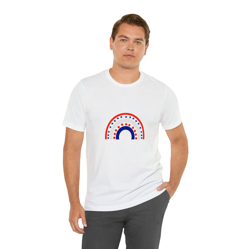 4th of July Rainbow Jersey Short Sleeve Tee - Soft & Comfortable - Patriotic Clothing - Made in the USA