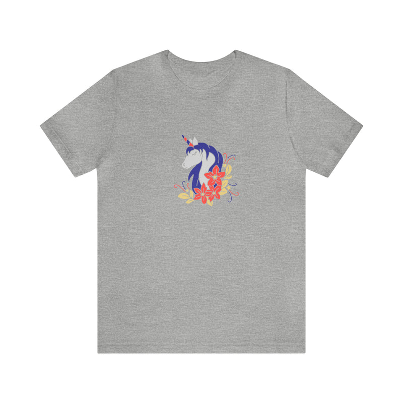 4th of July Unicorn with Flowers Jersey Short Sleeve Tee - Soft & Comfortable - Patriotic Clothing - Made in the USA