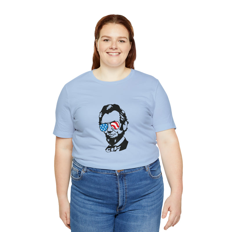 Abraham Lincoln with Sunglasses Jersey Short Sleeve Tee - Funny & Patriotic Clothing - Made in the USA