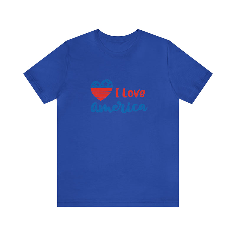 I Love America Heart Jersey Short Sleeve Tee - Soft & Comfortable - Patriotic Clothing - Made in the USA