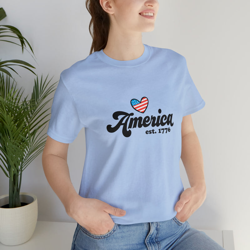 America Est. 1776 Retro Short Sleeve Tee - Soft & Comfortable - Patriotic Clothing - Made in the USA