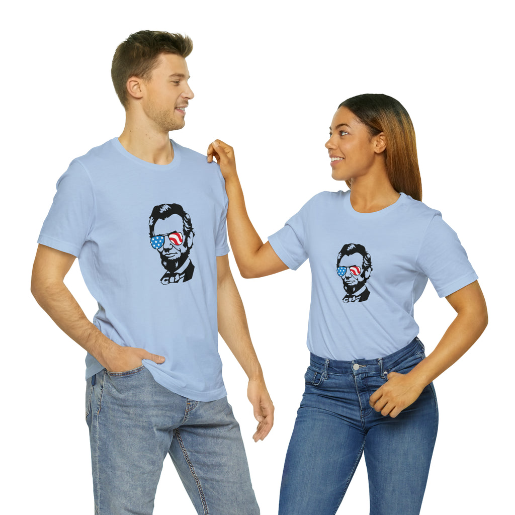 Abraham Lincoln with Sunglasses Jersey Short Sleeve Tee - Funny & Patriotic Clothing - Made in the USA