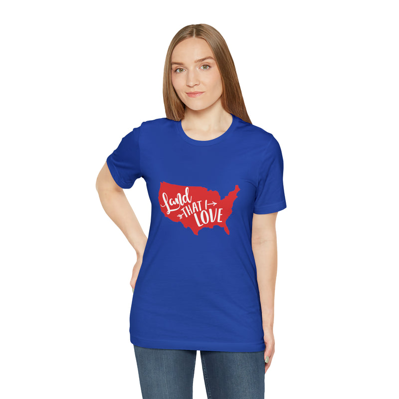 Land That I Love USA Map Jersey Short Sleeve Tee - Soft & Comfortable - Patriotic Clothing - Made in the USA