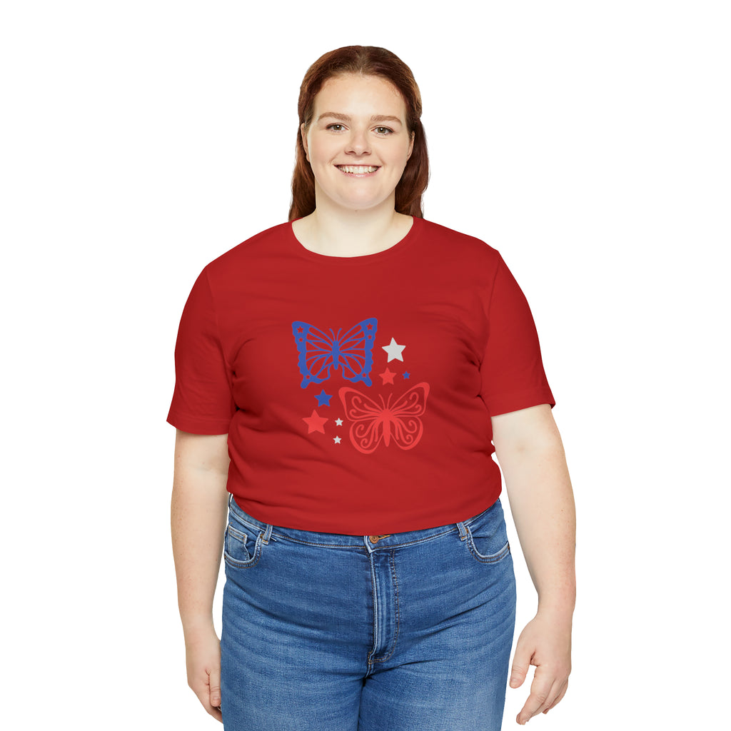 4th of July Butterflies Unisex Jersey Short Sleeve Tee - Patriotic Clothing - Made in the USA