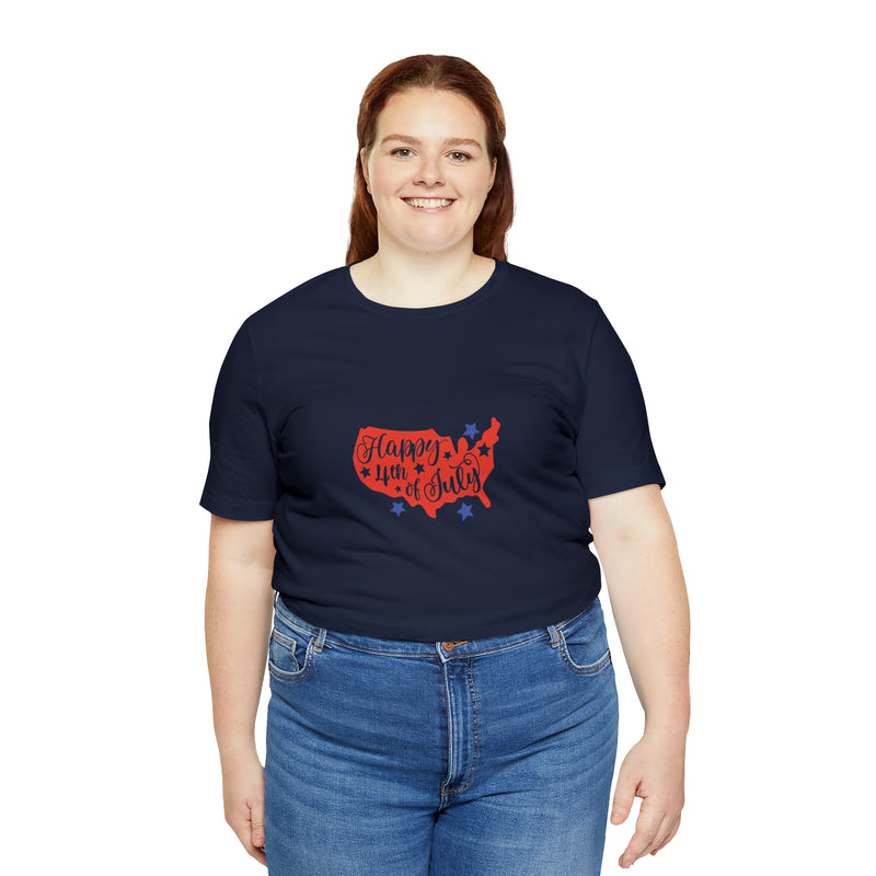 Happy 4th of July USA Map Jersey Short Sleeve Tee - Soft & Comfortable - Patriotic Clothing - Made in the USA